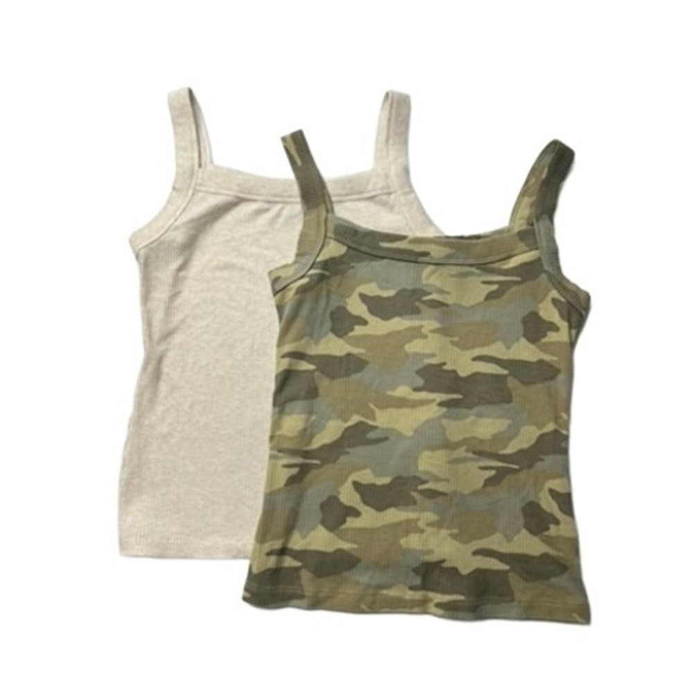American Eagle Ribbed Tank Top Set 2 Camo Oatmeal Square Neck Small